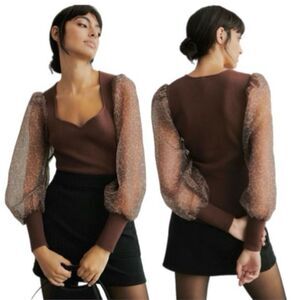 Dolan Animal Print Puff Sleeve Sweater Top Size S